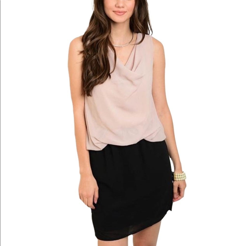 Taupe & Black Sleeveless Dress